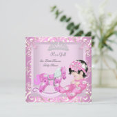 リトルプリンセス赤ちゃんシャワー女の子ロッキングホース5 招待状 (スタンド正面)