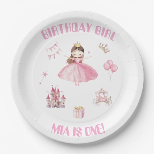 リトルプリンセス1歳の誕生日紙皿 女の子 ペーパープレート (正面)