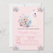 リトルプリンセス、スワン、フラワーズピンクベイビーシャワー 招待状 (正面)