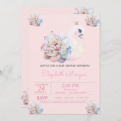 リトルプリンセス、スワン、フラワーズピンクベイビーシャワー 招待状 (正面/裏面)