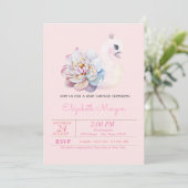 リトルプリンセス スワン フローラルピンク ベビーシャワー 招待状 (スタンド正面)