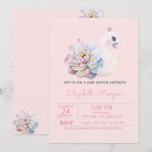 リトルプリンセス スワン フローラルピンク ベビーシャワー 招待状 (正面/裏面)