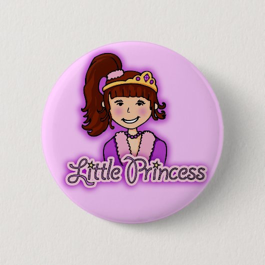 "リトルプリンセス"ダークヘアガール薄紫ボタン 缶バッジ (正面)