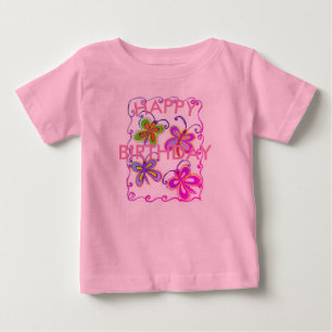 リトルプリンセス ハッピーバースデー 幻想的な蝶々 ベビーTシャツ