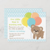 リトルベアと風船の誕生日パーティーの招待 招待状 (正面/裏面)