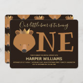 リトルベアクラウン1かわいい動物最初の誕生日 招待状 (正面/裏面)