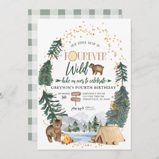 リトルベアズフーバーワイルド誕生日招待状 招待状 (正面/裏面)