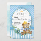 リトルベアプリンスブルー花男の赤ちゃんシャワー 招待状 (正面/裏面)