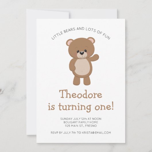 リトルベアワンウッドランドファースト誕生日 招待状 (正面)