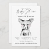 リトルベアーウォーター色ベビーシャワー 招待状 (正面/裏面)