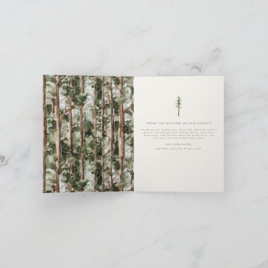 リトルベア洗練された野生の森の赤ちゃんシャワー サンキューカード (内部)