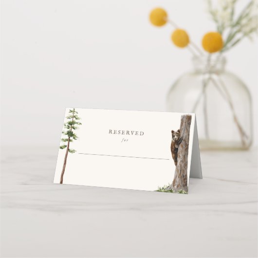 リトルベア洗練された野生の森の赤ちゃんシャワー プレイスカード (正面)