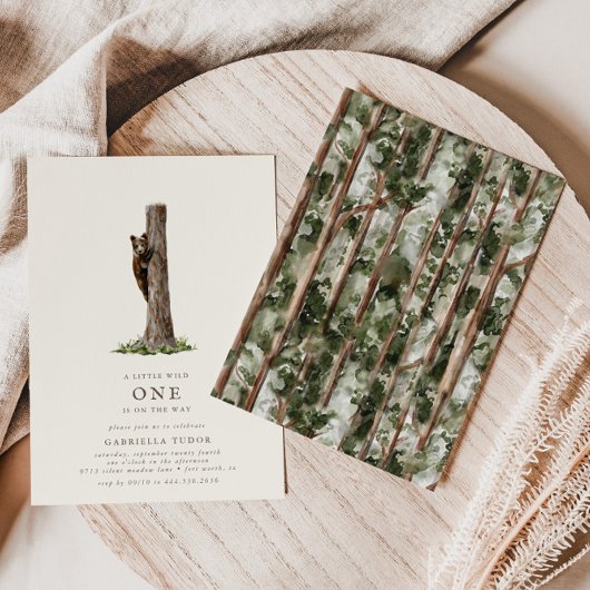 リトルベア洗練された野生の森の赤ちゃんシャワー 招待状