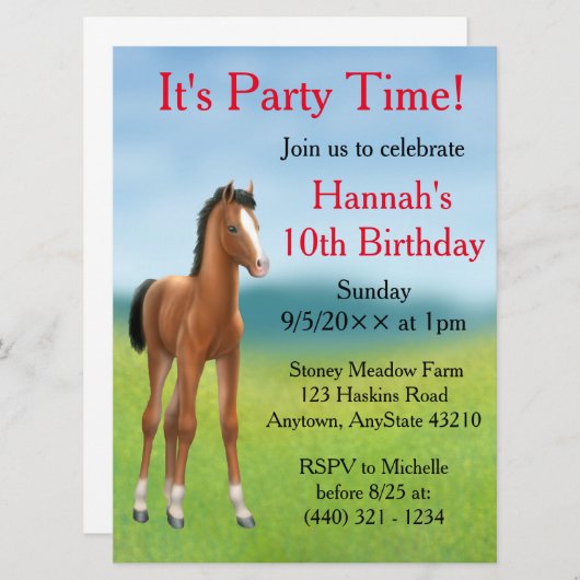 リトルベイホース子馬誕生日パーティーの招待 招待状 (正面/裏面)