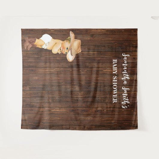 リトルベビーカウボーイウェスタンベビーシャワー背景 タペストリー (正面(横))