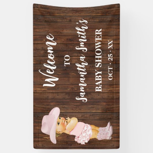 リトルベビー女性のカーボーイウエスタンウェルカムベビーシャワー 横断幕 (縦)