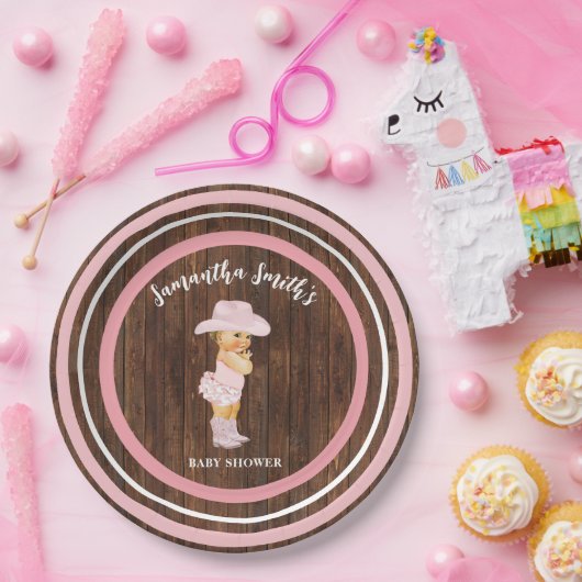 リトルベビー女性のカーボーイウエスタンピンクベビーシャワー ペーパープレート (パーティー)