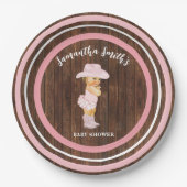 リトルベビー女性のカーボーイウエスタンピンクベビーシャワー ペーパープレート (正面)