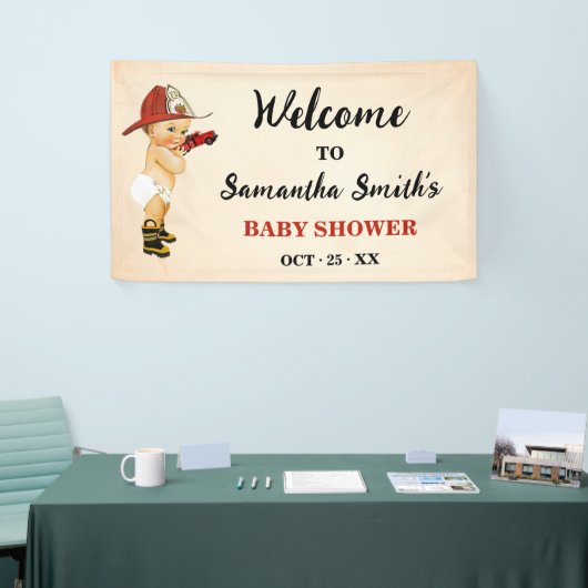 リトルベビー消防士ウェルカムベビーシャワーバナー 横断幕 (トレードショー)