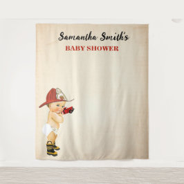 リトルベビー消防士ベビーシャワー背景 タペストリー