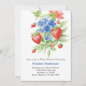 リトルベリーブルーウォーターカラーボーイベビーシャワー 招待状 (正面)