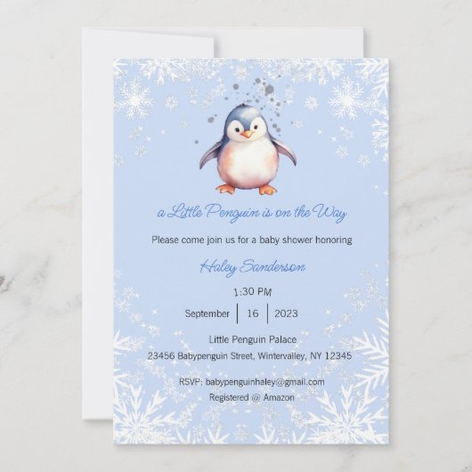 リトルペンギンがやってくる招待状、ベイビー 招待状 (正面)