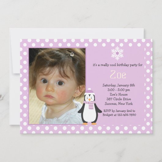 リトルペンギンピンクの写真招待状 招待状 (正面)