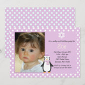 リトルペンギンピンクの写真招待状 招待状 (正面/裏面)