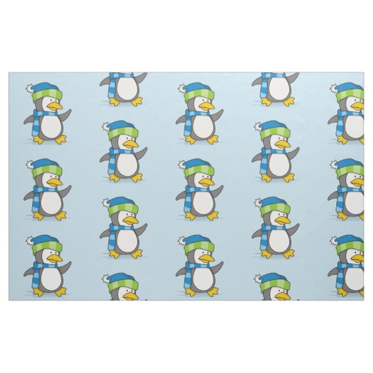 リトルペンギン歩くオン雪 ファブリック (ファットクウォーター)