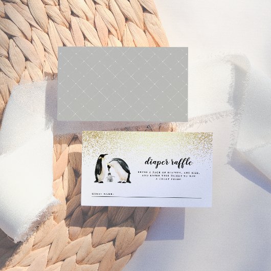 リトルペンギン |冬の赤ちゃんシャワーおむつラッフル エンクロージャーカード