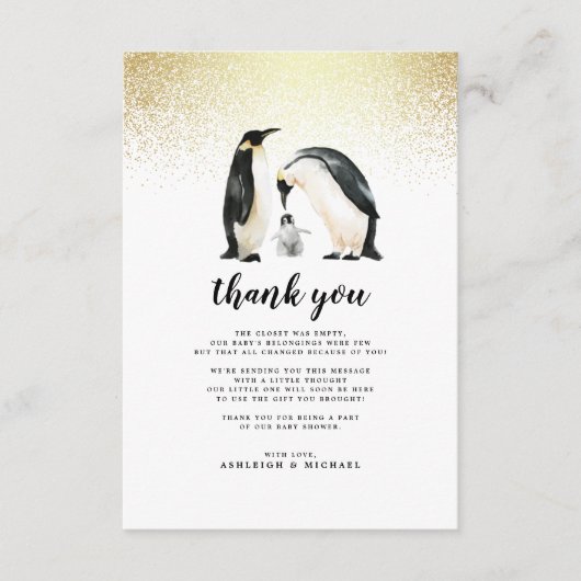 リトルペンギン |赤ちゃんシャワーありがとう サンキューカード (正面)