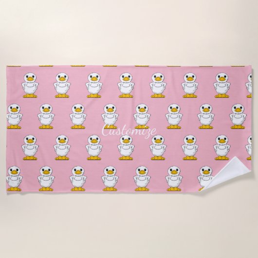 リトルホワイトアヒル立ちサンダー_コーブ ビーチタオル (正面)