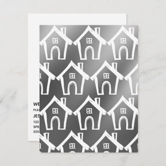 リトルホワイトハウスシルバーグレー新しいアドレスカード 招待状 (正面/裏面)