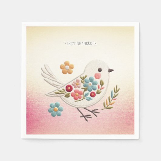 リトルホワイトバードフローラナプキン スタンダードカクテルナプキン (正面)