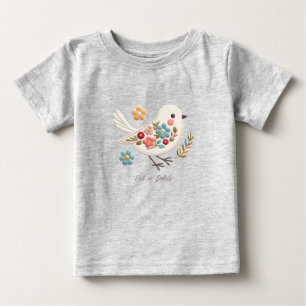 リトルホワイトバード フラワー ベビーTシャツ
