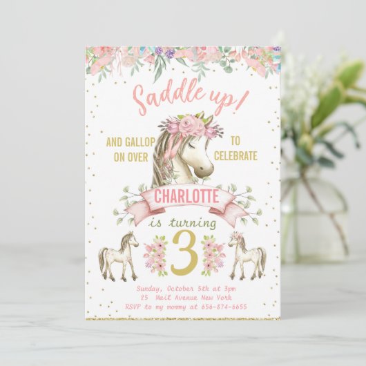 リトルホースポニー女性のカーボーイ誕生日招待状 招待状 (スタンド正面)