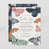 リトルボホバタフライガールベビーシャワー招待状 ポストカード (正面/裏面)