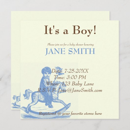 リトルボーイオンロッキングホースアンティークテーマ 招待状 (正面/裏面)