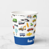 リトルボーイカービークルパタンキッドハッピーバースデー 紙コップ (正面)