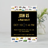 リトルボーイカービークル子供の誕生日パーティー金ゴールド 箔招待状 (立ち正面)