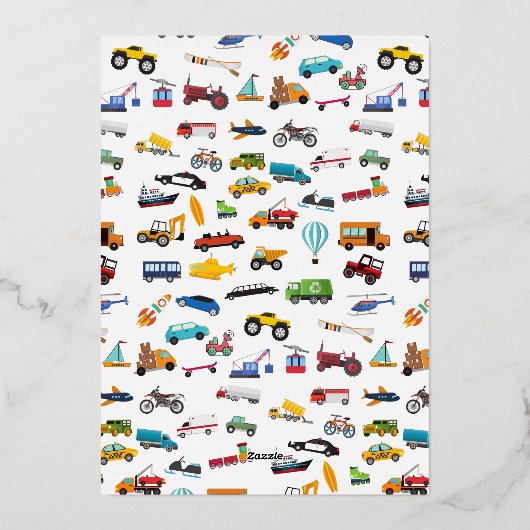 リトルボーイカービークル子供の誕生日パーティー金ゴールド 箔招待状 (裏面)