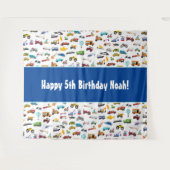 リトルボーイカー車パターン子供の誕生日パーティー タペストリー (正面(横))