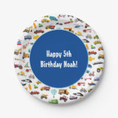 リトルボーイカー車パターン子供の誕生日パーティー ペーパープレート (正面)