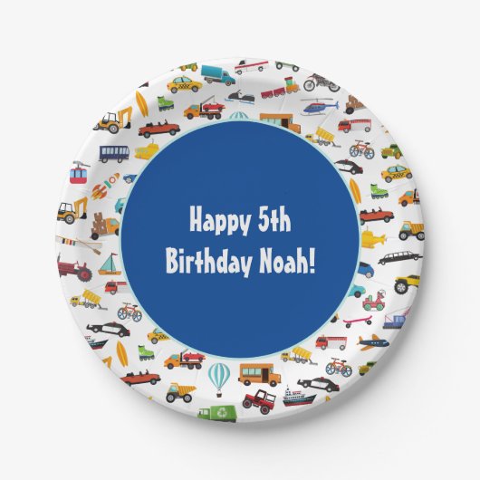 リトルボーイカー車パターン子供の誕生日パーティー ペーパープレート (正面)