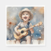 リトルボーイギター歌唱水彩イラストレーション スタンダードランチョンナプキン (正面)