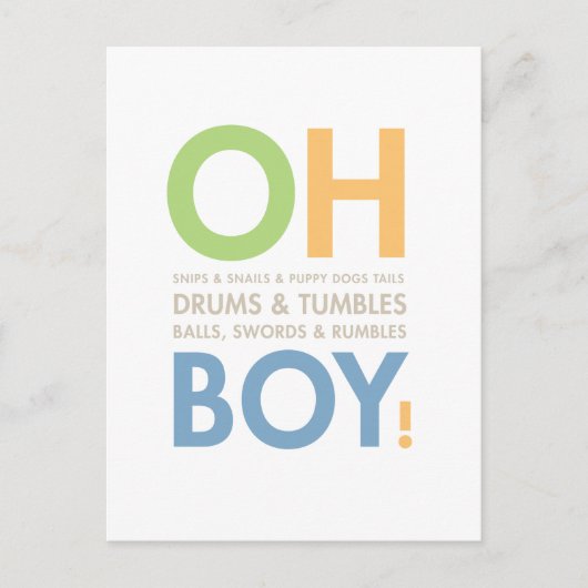 リトルボーイシャワー招待状スニップ&スネイルズ ポストカード (正面)