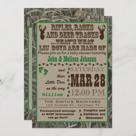 リトルボーイズ狩り迷彩柄ベビーシャワー招待状G 招待状 (正面/裏面)