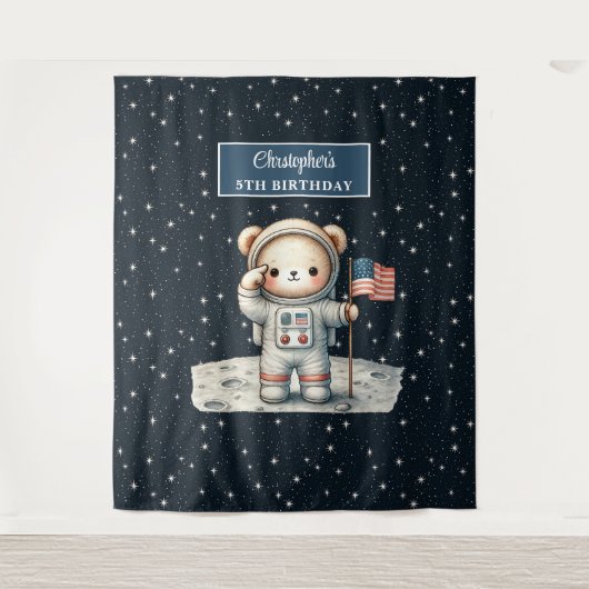 リトルボーイパーティーのテディ宇宙飛行士の背景 タペストリー (正面)