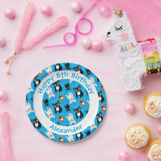 リトルボーイブルーブルドフランスのッグズお誕生日ケーキ ペーパープレート (パーティー)