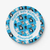 リトルボーイブルーブルドフランスのッグズお誕生日ケーキ ペーパープレート (正面)